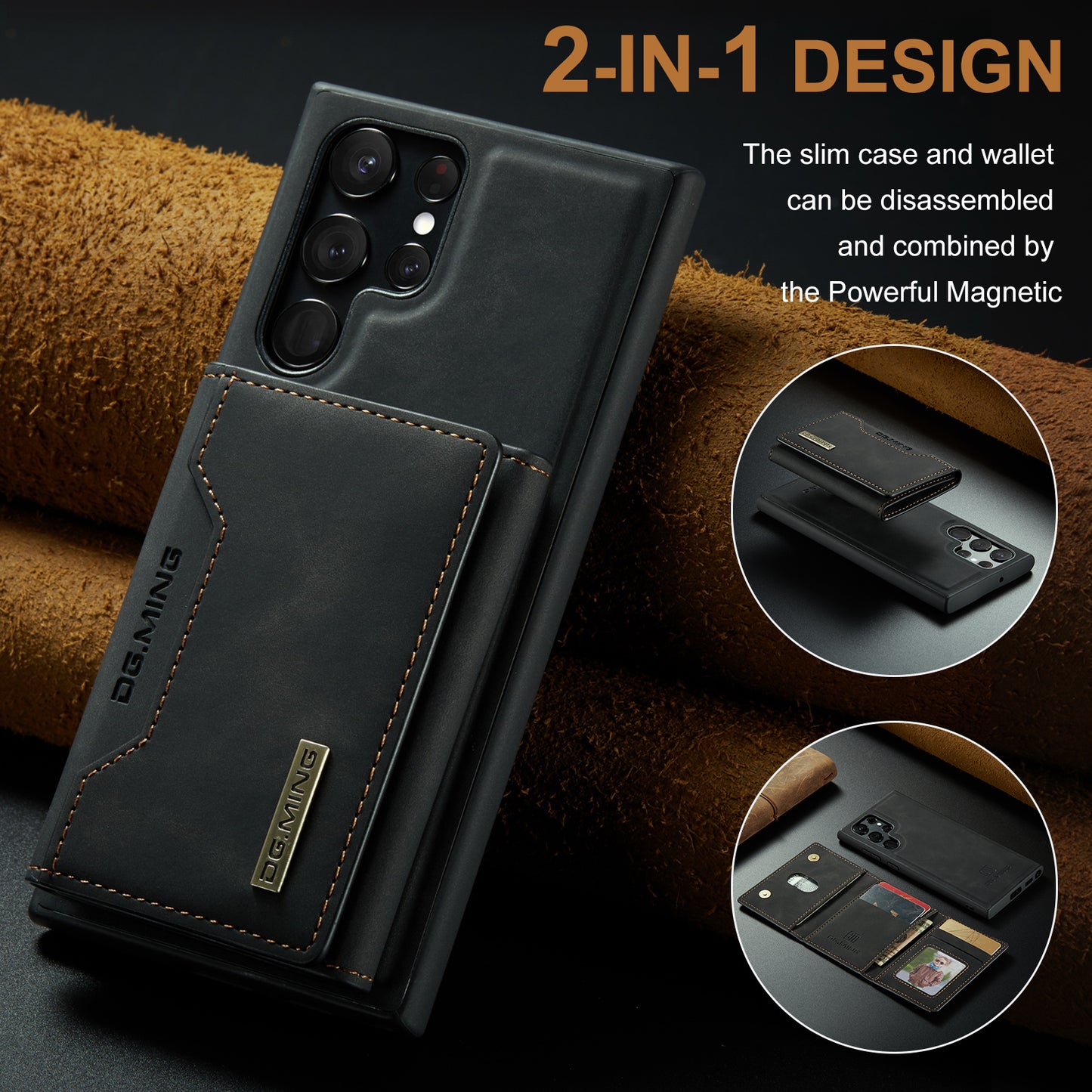 Retro Detachable Fold Card Holder Galaxy S22 Ultra Case Magnetic Clip