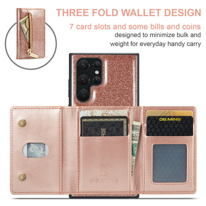 Glitter Leather 2-in-1 Wallet Zipper Galaxy S22 Ultra Case Detachable