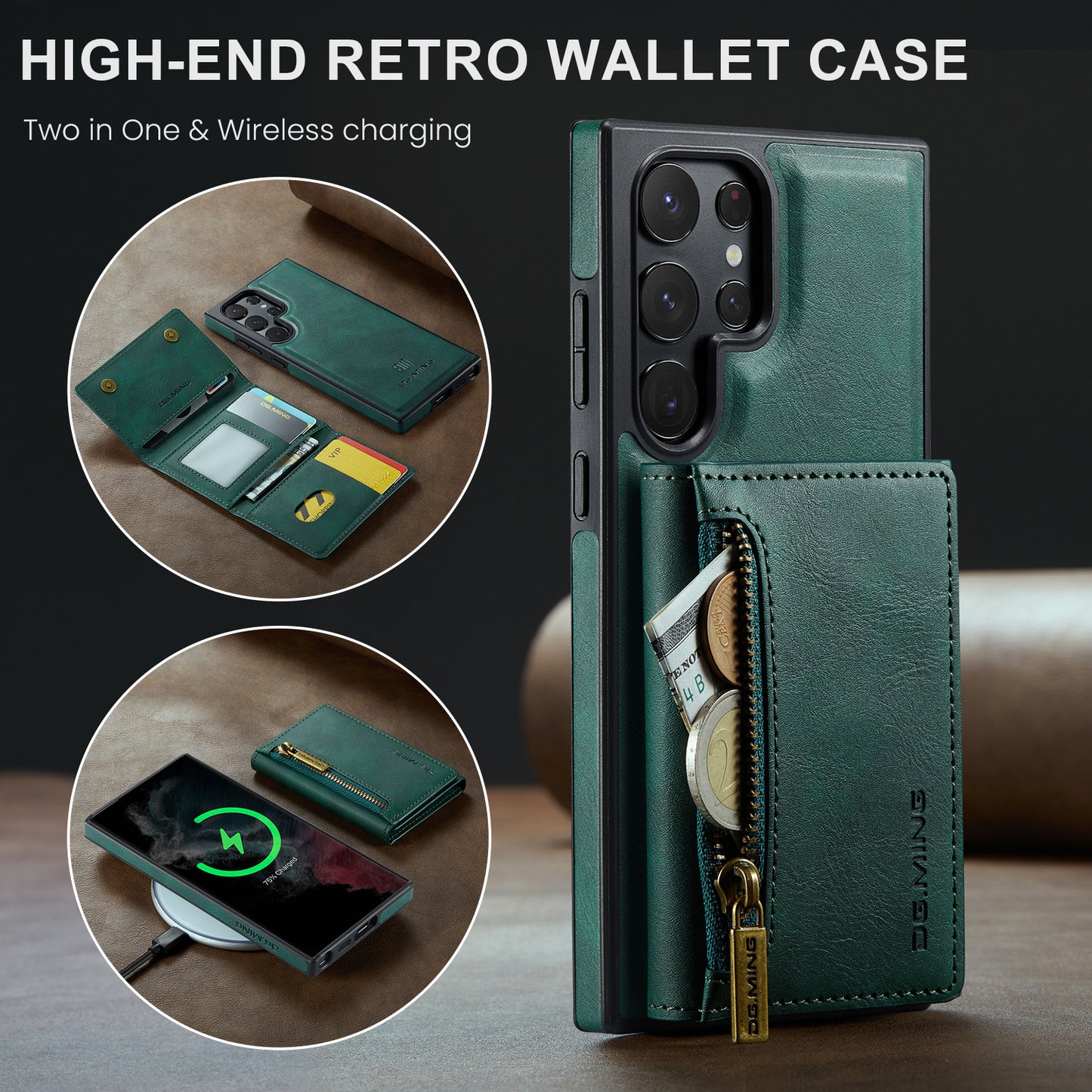 Wallet Detachable Tri-fold Galaxy S22 Ultra Case Muilti Card Slots