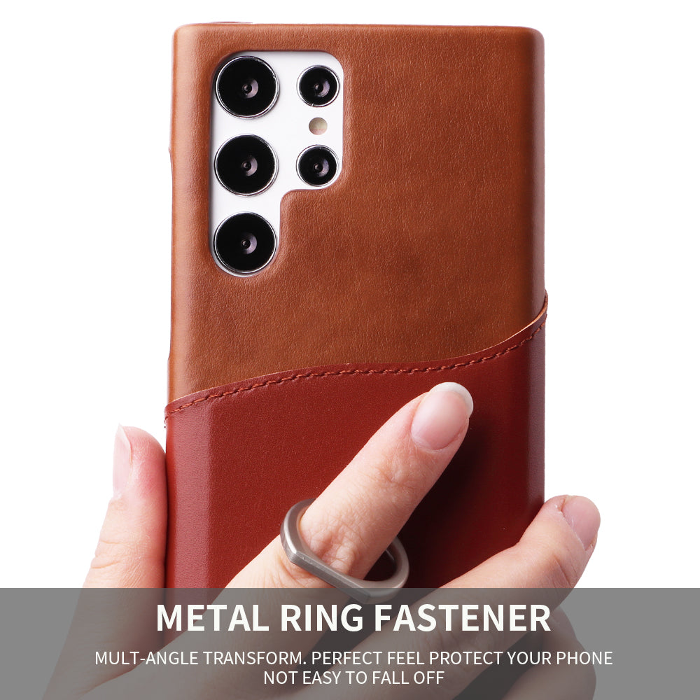 Knight Crow Genuine Leather Galaxy S22 Ultra Case Ring Holder