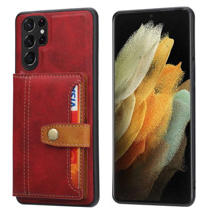 Buckle Retro Leather Galaxy S22 UltraCase Stand Multi-card Slots