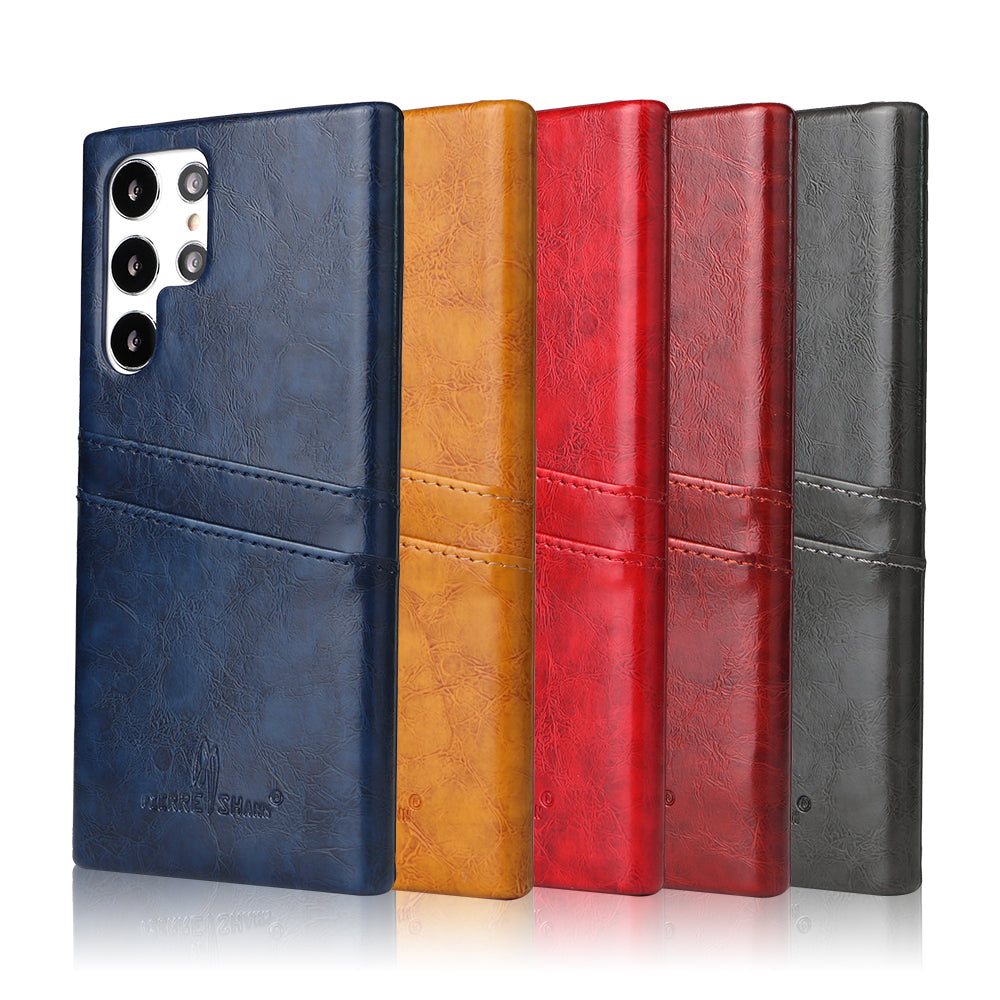 Oil Waxed Leather Card Holder Galaxy S21 Ultra Case Back