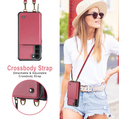 Zipper Card Holder Galaxy S23 Case with Shoulder Hand Strap