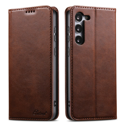 Calfskin Simple Wallet Galaxy S23 Case RFID Magnetic