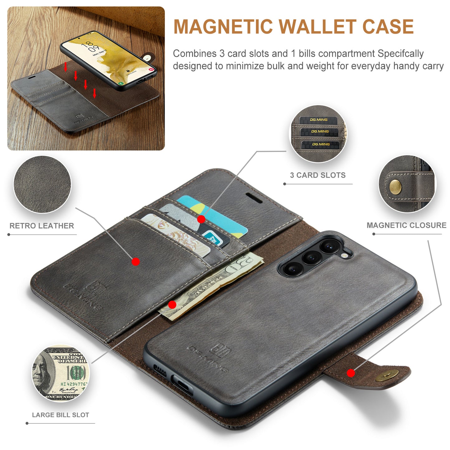 Wallet Detachable 2 In 1 Buckle Galaxy S23 Case Magnetic