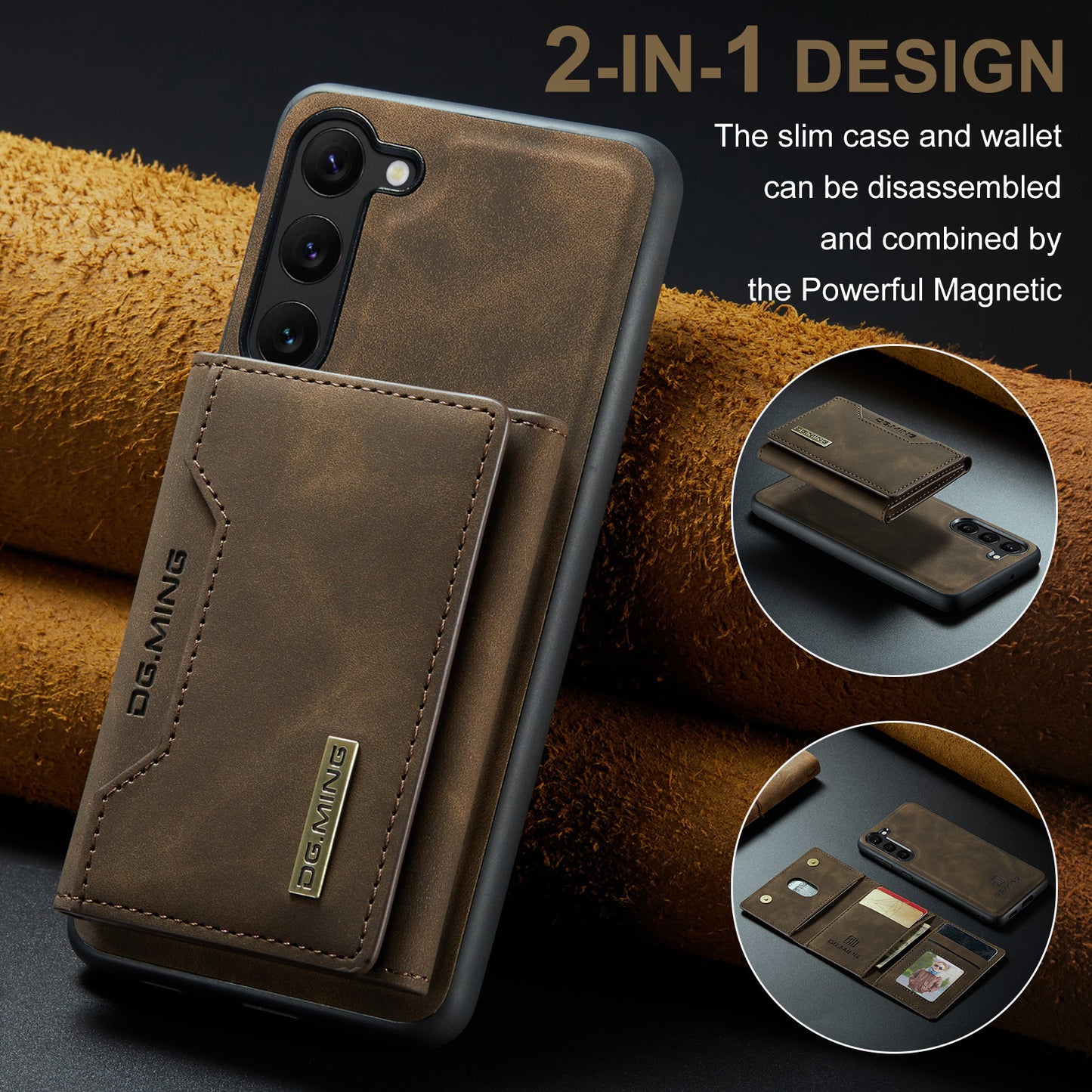 Retro Detachable Fold Card Holder Galaxy S23 Case Magnetic Clip