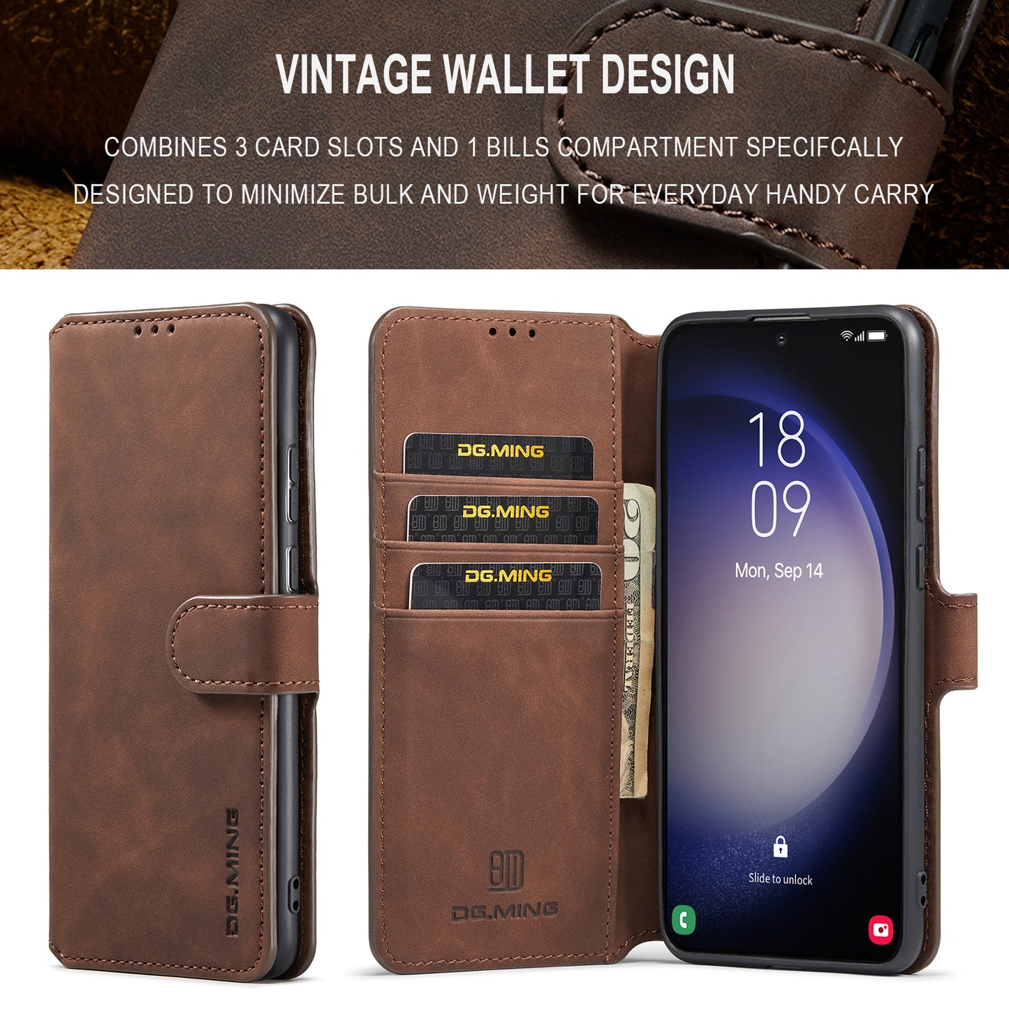 Retro Leather Edge Galaxy 23+ Case with Hand Strap