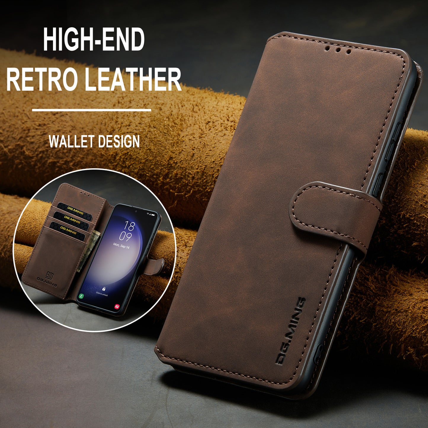 Retro Leather Edge Galaxy 23+ Case with Hand Strap