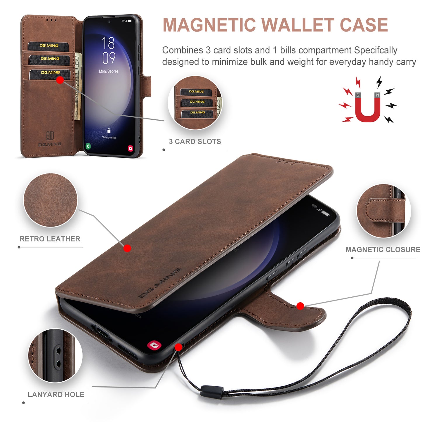 Retro Leather Edge Galaxy 23+ Case with Hand Strap