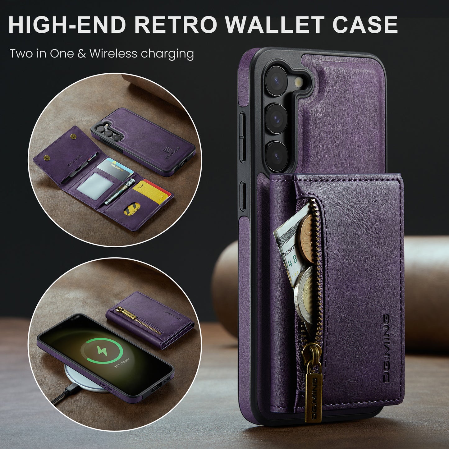 Wallet Detachable Tri-fold Galaxy S23 Case Muilti Card Slots