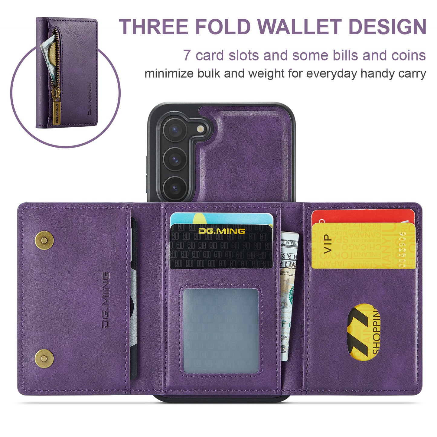 Wallet Detachable Tri-fold Galaxy S23 Case Muilti Card Slots