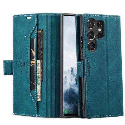 Luxury Retro Leather Galaxy S23 Ultra Case Magnetic Buckle RFID