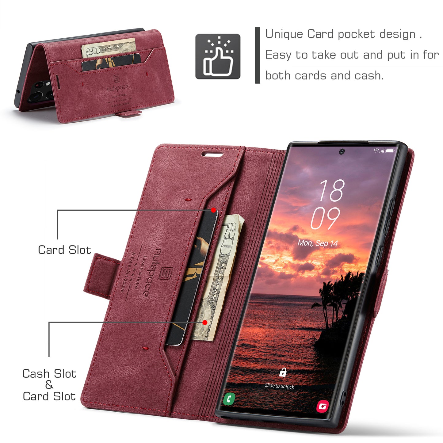 Luxury Retro Leather Galaxy S23 Ultra Case Magnetic Buckle RFID