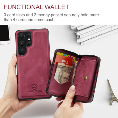 Magnetic Removable Zipper Wallet Galaxy S23 Ultra Case Leather Back