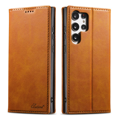 Calfskin Simple Wallet Galaxy S23 Ultra Case RFID Magnetic