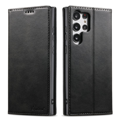 Calfskin Simple Wallet Galaxy S23 Ultra Case RFID Magnetic