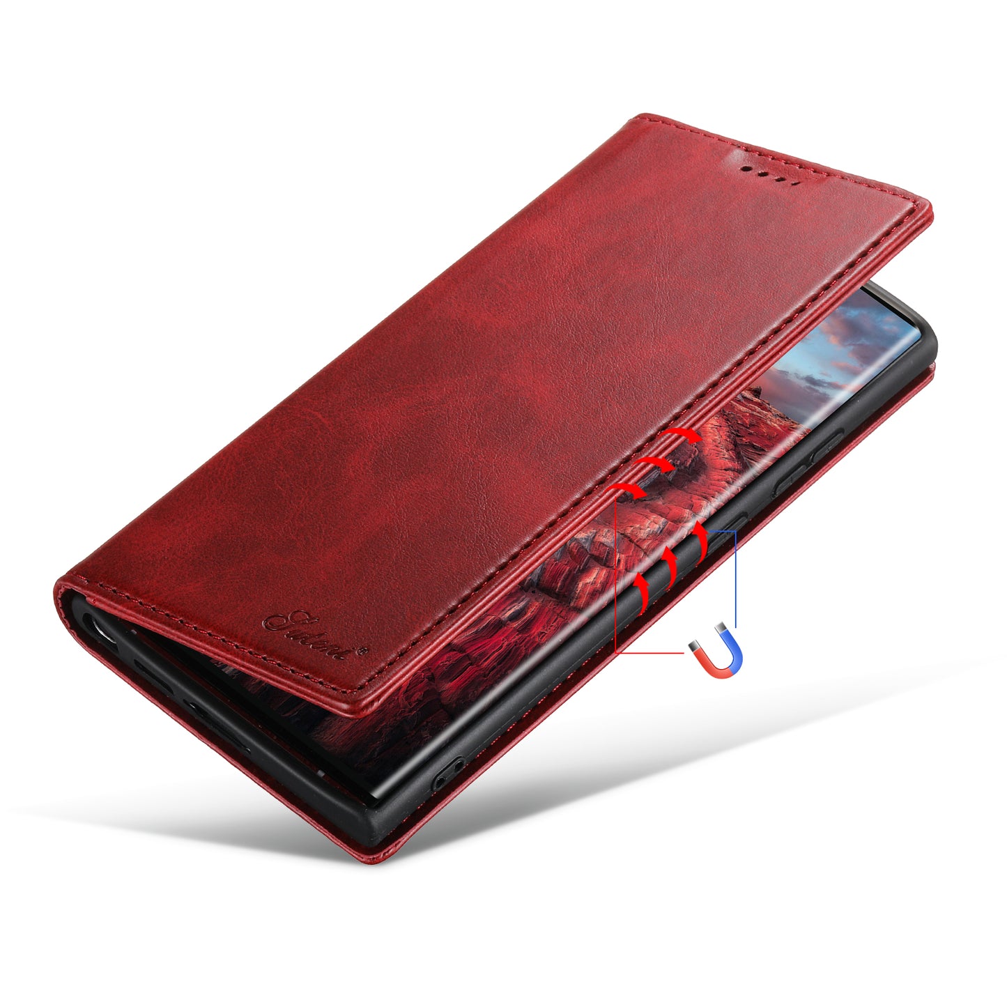 Calfskin Simple Wallet Galaxy S23 Ultra Case RFID Magnetic