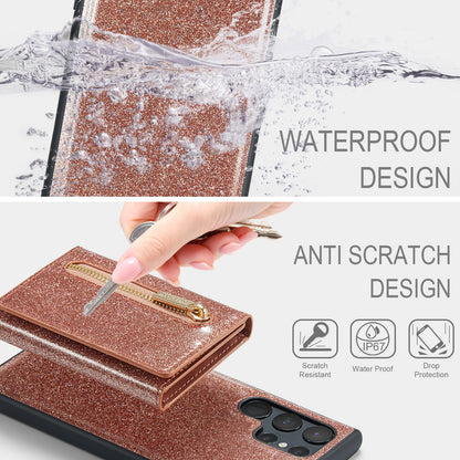 Glitter Leather 2-in-1 Wallet Zipper Galaxy S24 Ultra Case Detachable