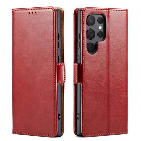 PU Leather Galaxy S23 Ultra Case Wallet Stand Texture Deluxe