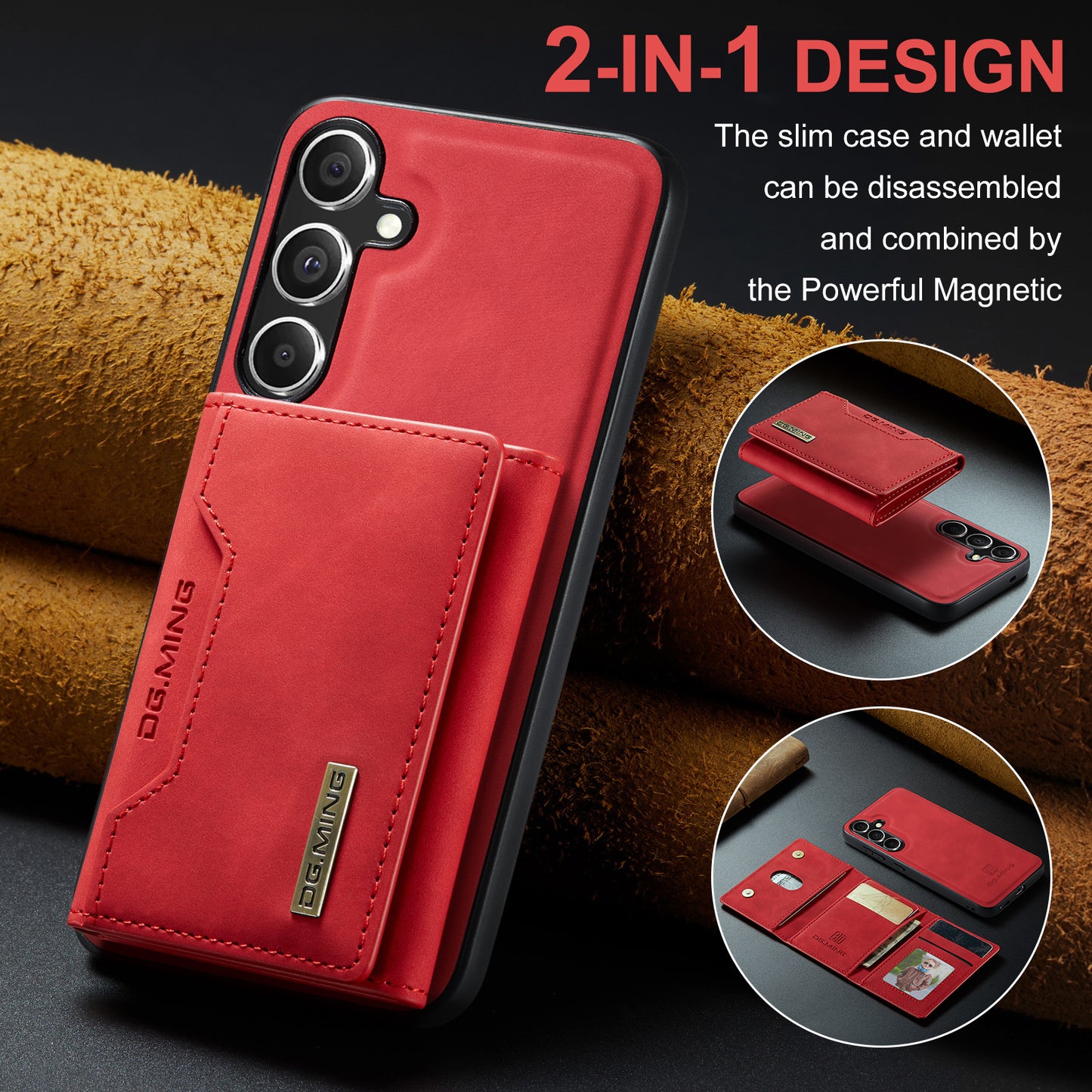 Retro Detachable Fold Card Holder Galaxy S24 FE Case Magnetic Clip