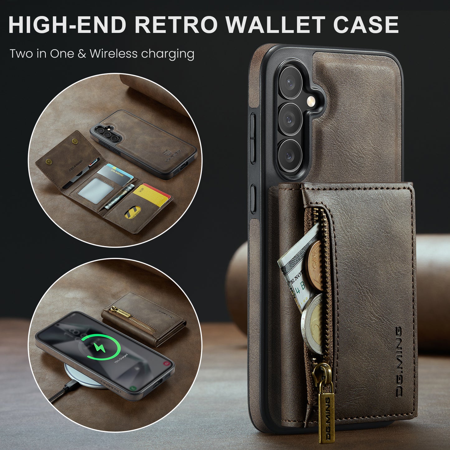 Wallet Detachable Tri-fold Galaxy S24+ Case Muilti Card Slots