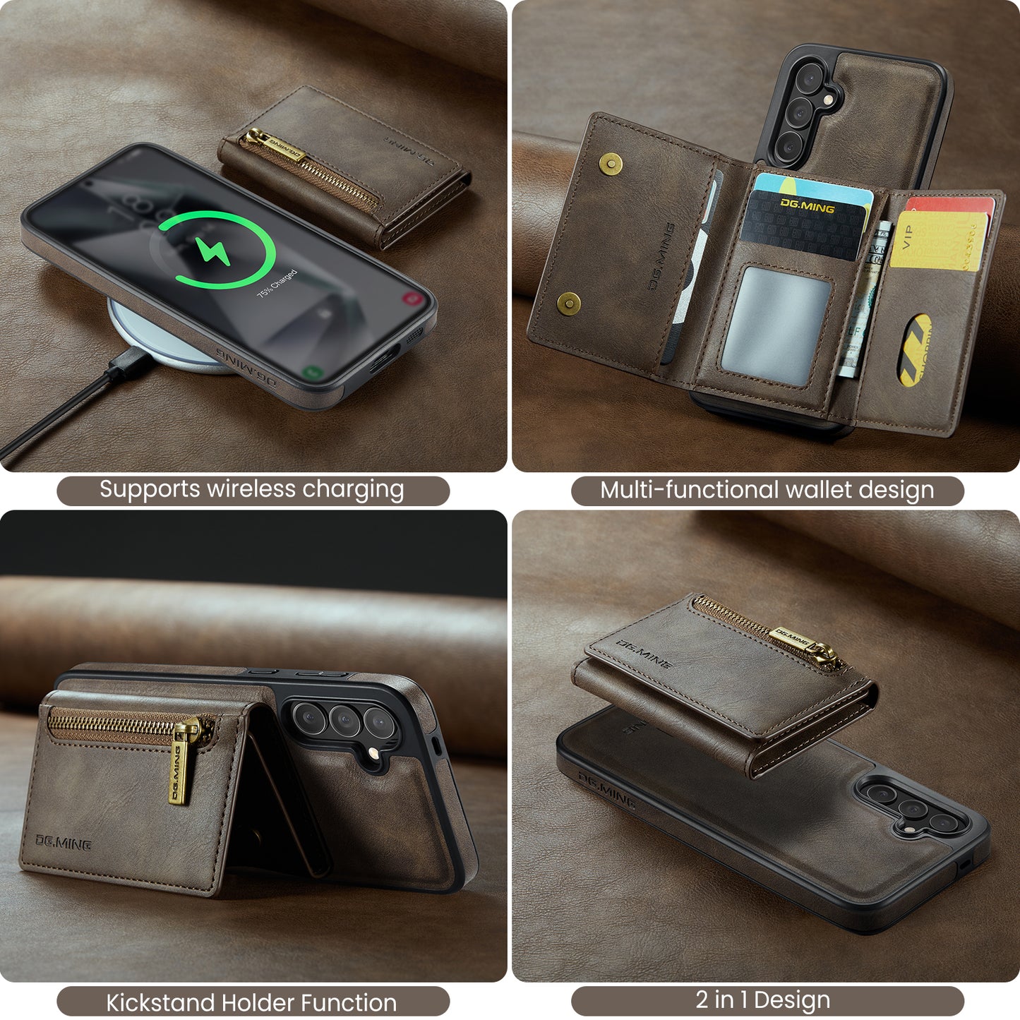 Wallet Detachable Tri-fold Galaxy S24+ Case Muilti Card Slots