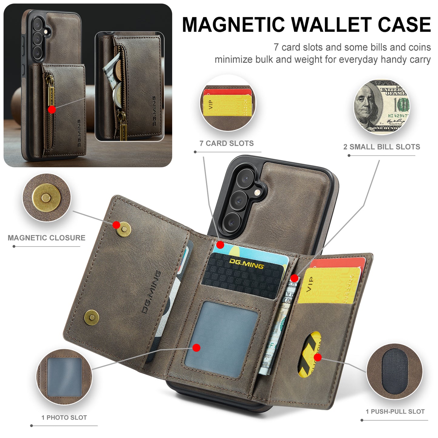 Wallet Detachable Tri-fold Galaxy S24+ Case Muilti Card Slots