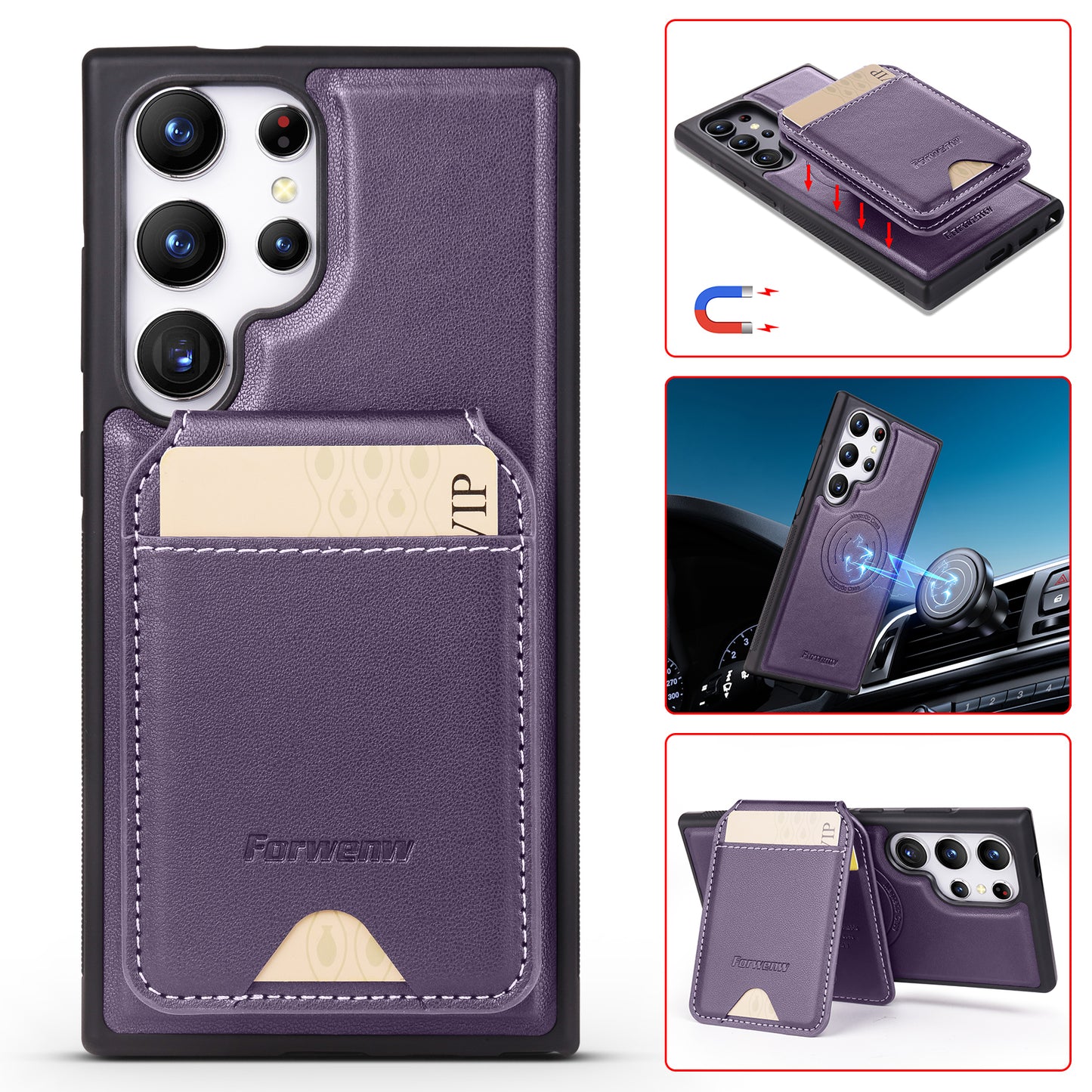 Detachable 2-in-1 Leather Card Bag Galaxy S22 Ultra Case Magnetic