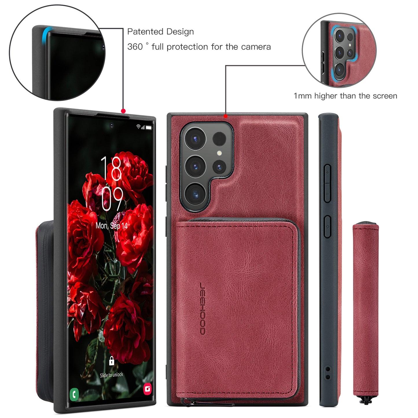 Magnetic Removable Zipper Wallet Galaxy S24 Ultra Case Leather Back