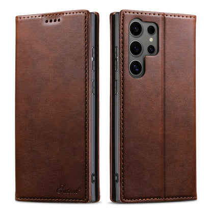 Calfskin Simple Wallet Galaxy S24 Ultra Case RFID Magnetic