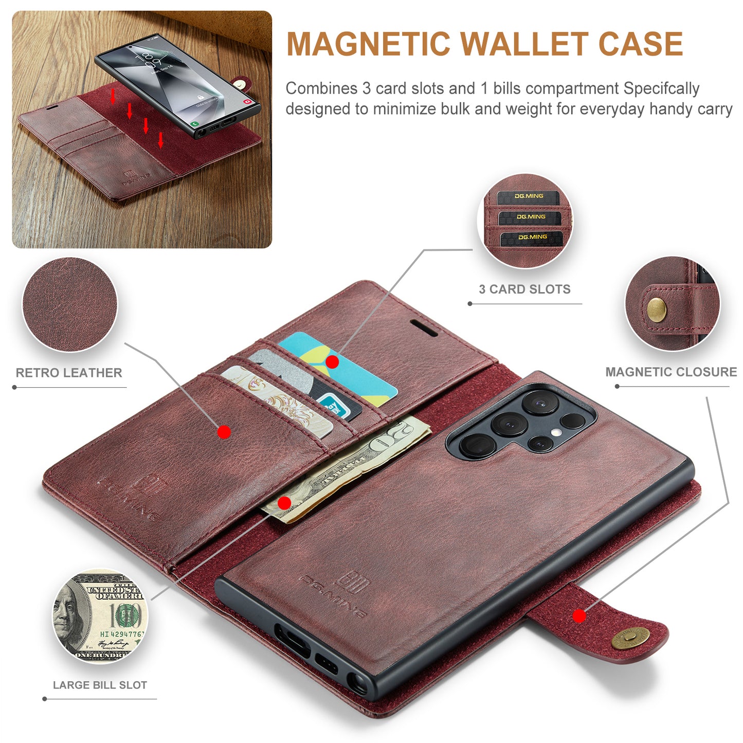 Wallet Detachable 2 In 1 Buckle Galaxy S24 Ultra Case Magnetic