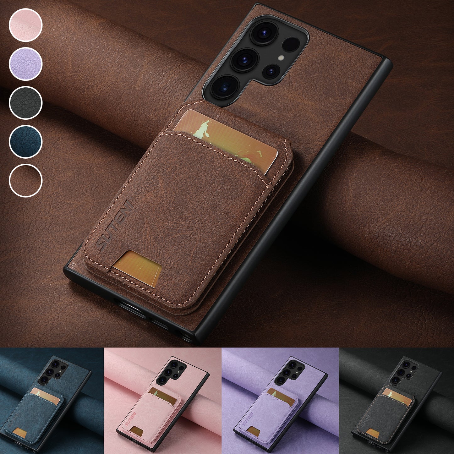 Litchi Leather Card Bag Galaxy S24 Ultra Case Magnetic