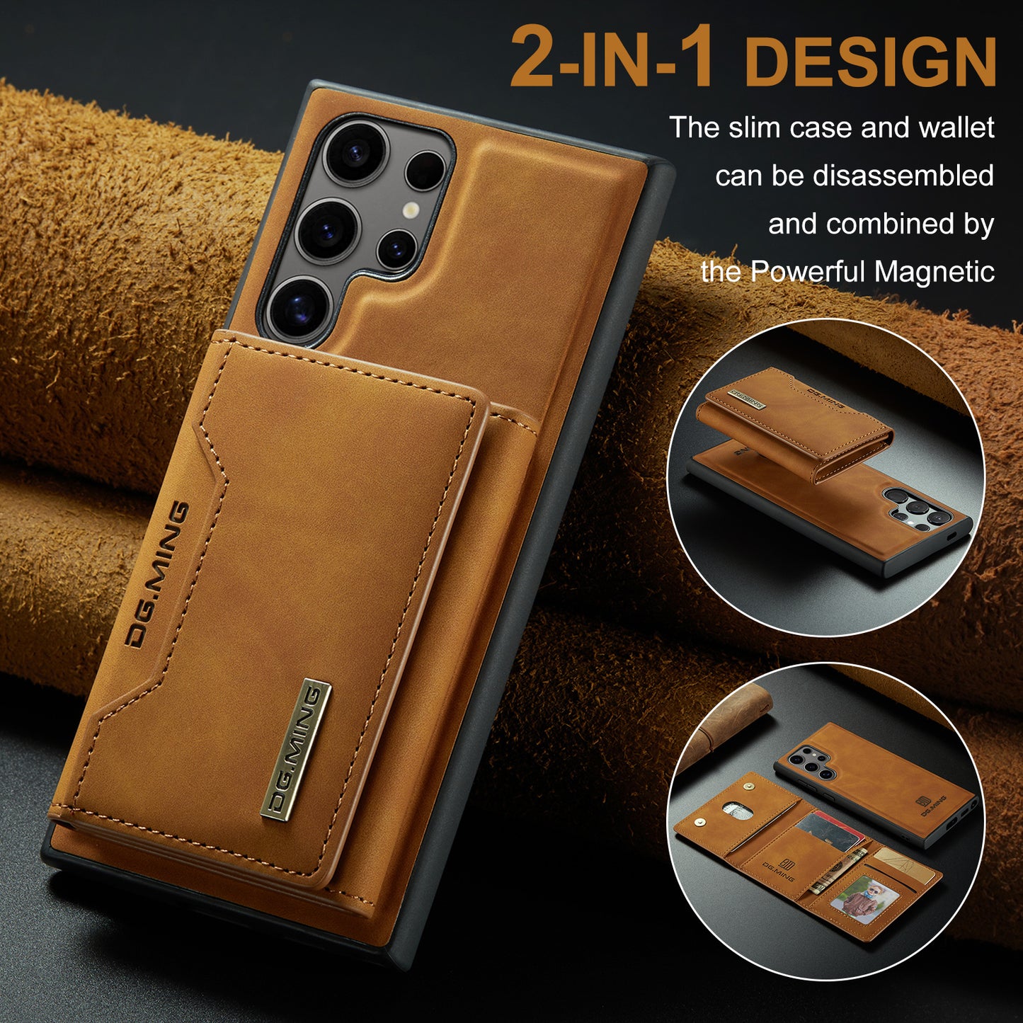 Retro Detachable Fold Card Holder Galaxy S24 Ultra Case Magnetic Clip