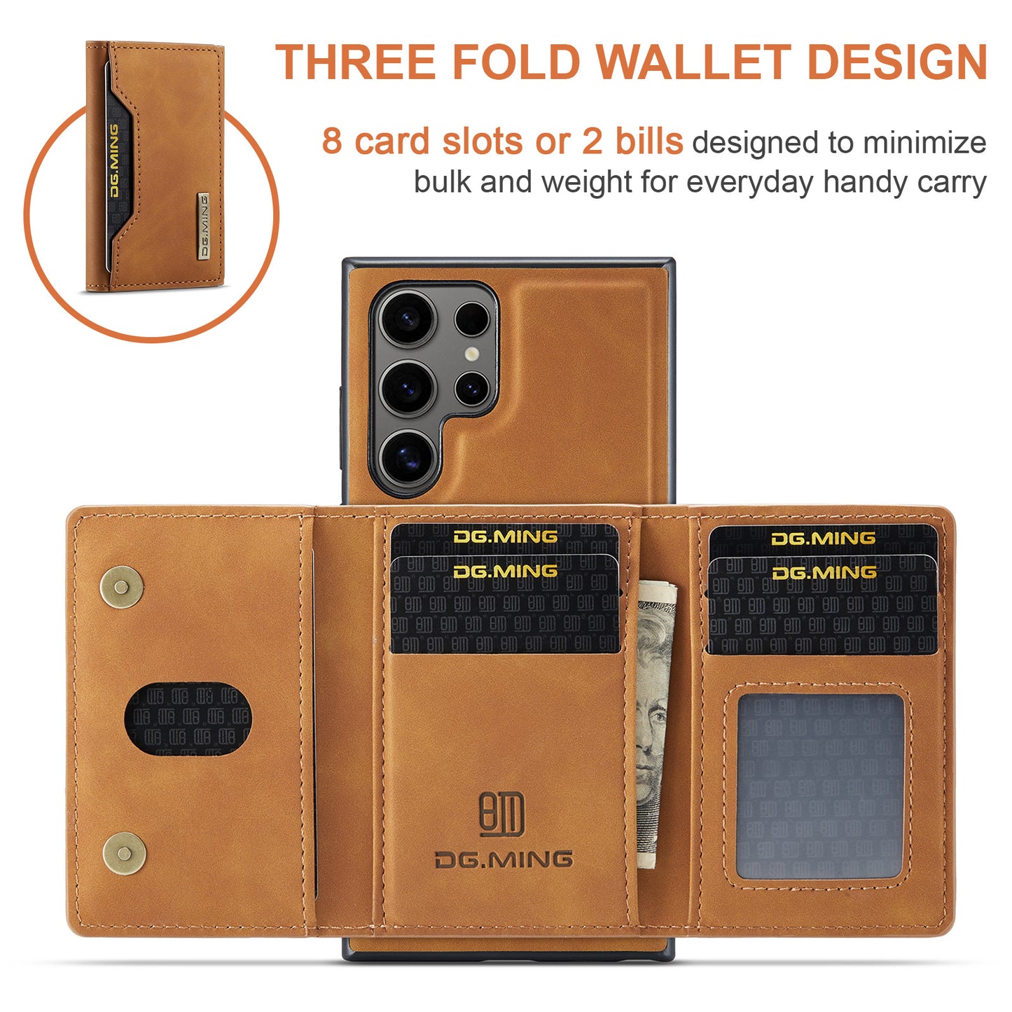 Retro Detachable Fold Card Holder Galaxy S24 Ultra Case Magnetic Clip