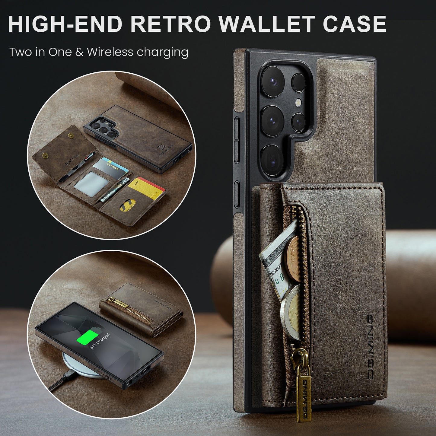 Wallet Detachable Tri-fold Galaxy S24 Ultra Case Muilti Card Slots