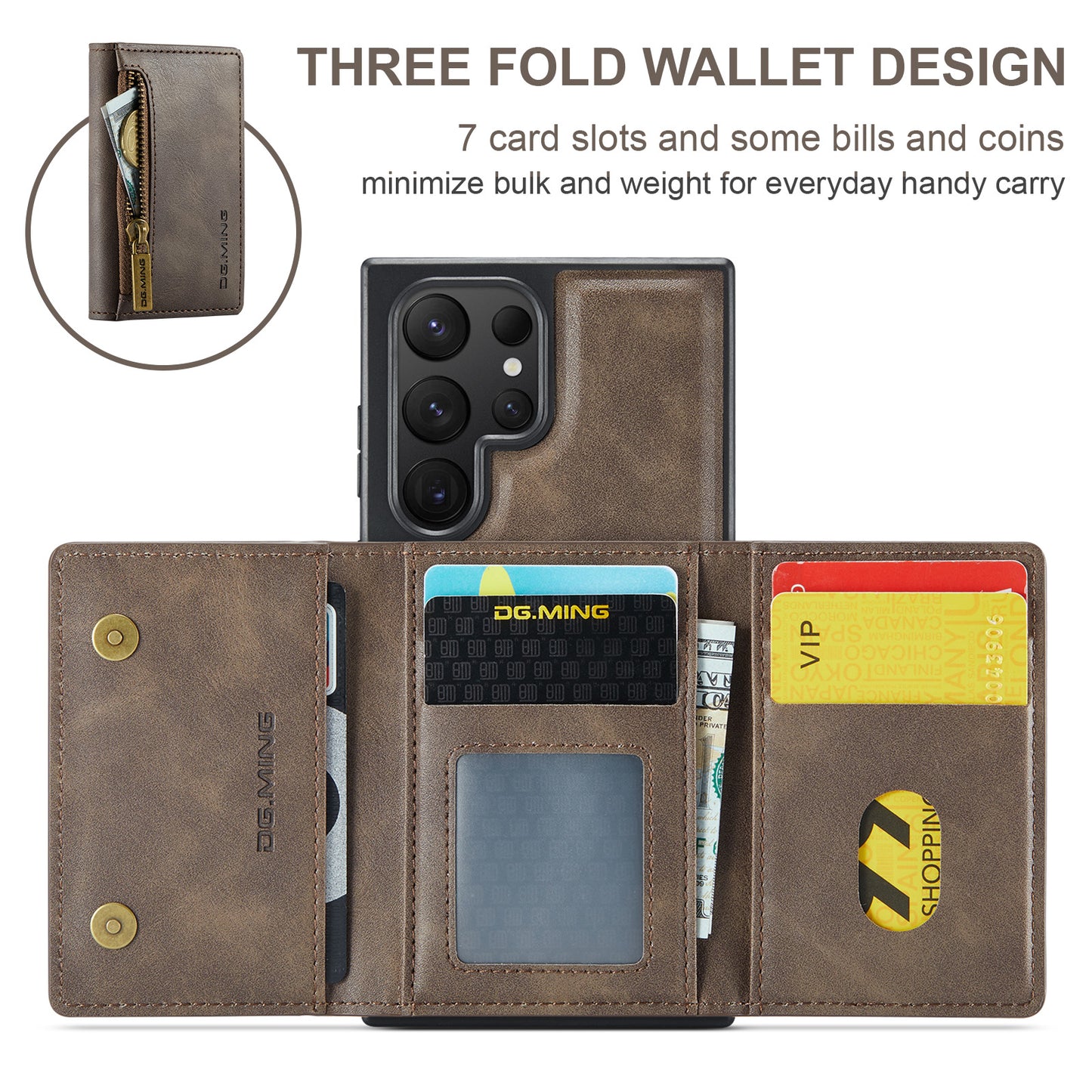 Wallet Detachable Tri-fold Galaxy S24 Ultra Case Muilti Card Slots