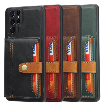 Buckle Retro Leather Galaxy S24 Ultra Case Stand Multi-card Slots