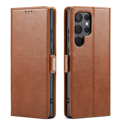 PU Leather Galaxy S24 Ultra Case Wallet Stand Texture Deluxe