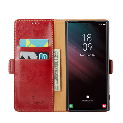 PU Leather Galaxy S24 Ultra Case Wallet Stand Texture Deluxe