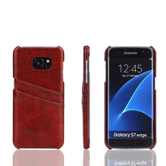 Oil Waxed Leather Card Holder Galaxy S7 Edge Case Back