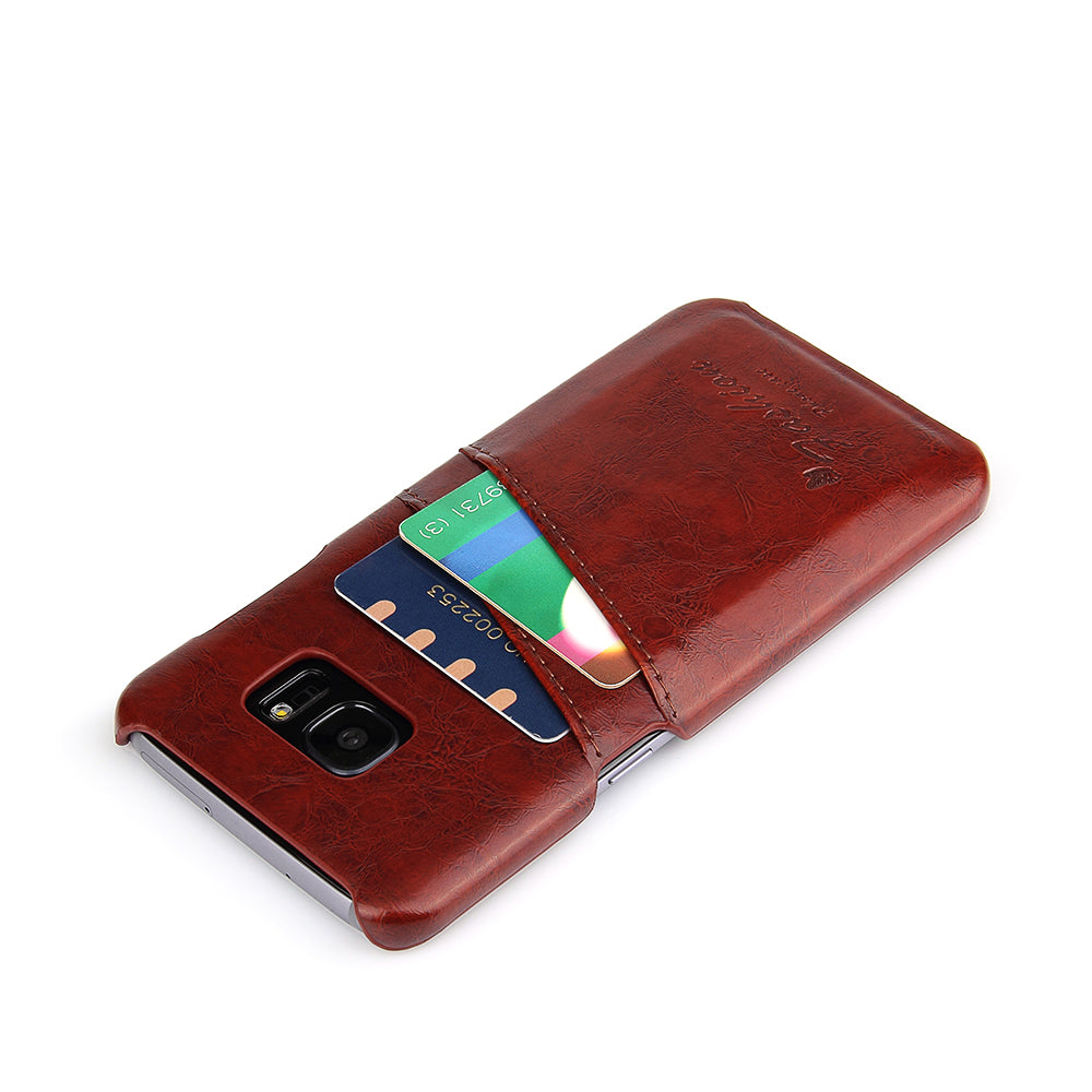 Oil Waxed Leather Card Holder Galaxy S7 Edge Case Back