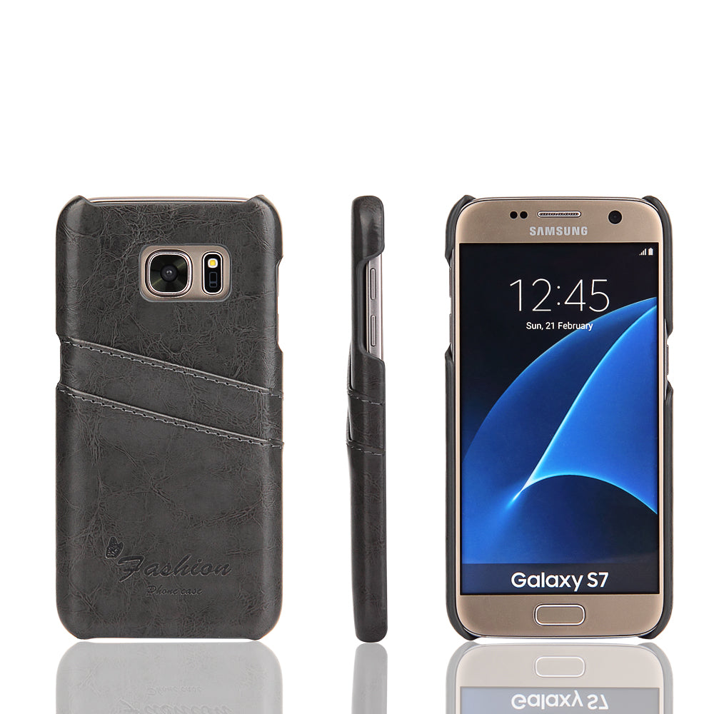 Oil Waxed Leather Card Holder Galaxy S7 Case Back