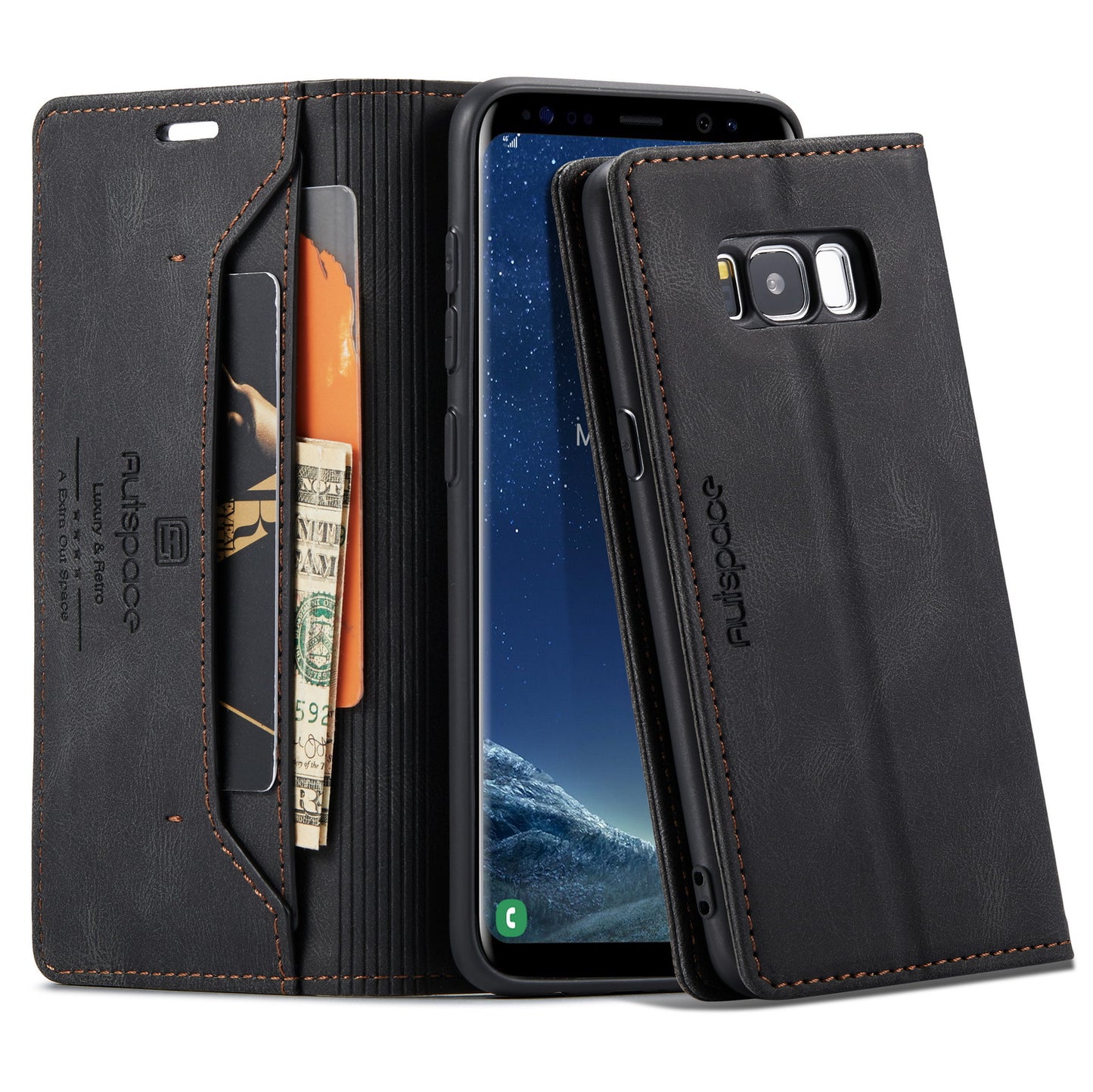 Luxury Retro Leather Galaxy S8 Case Magnetic Buckle RFID