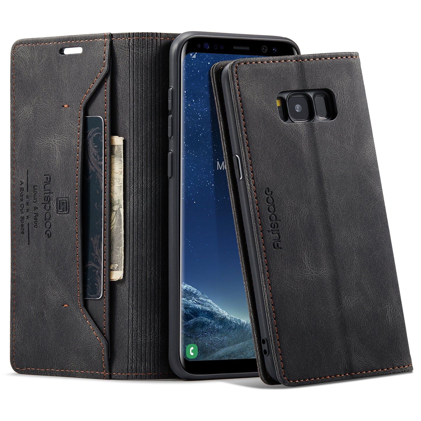 Luxury Retro Leather Galaxy S8+ Case Magnetic Buckle RFID