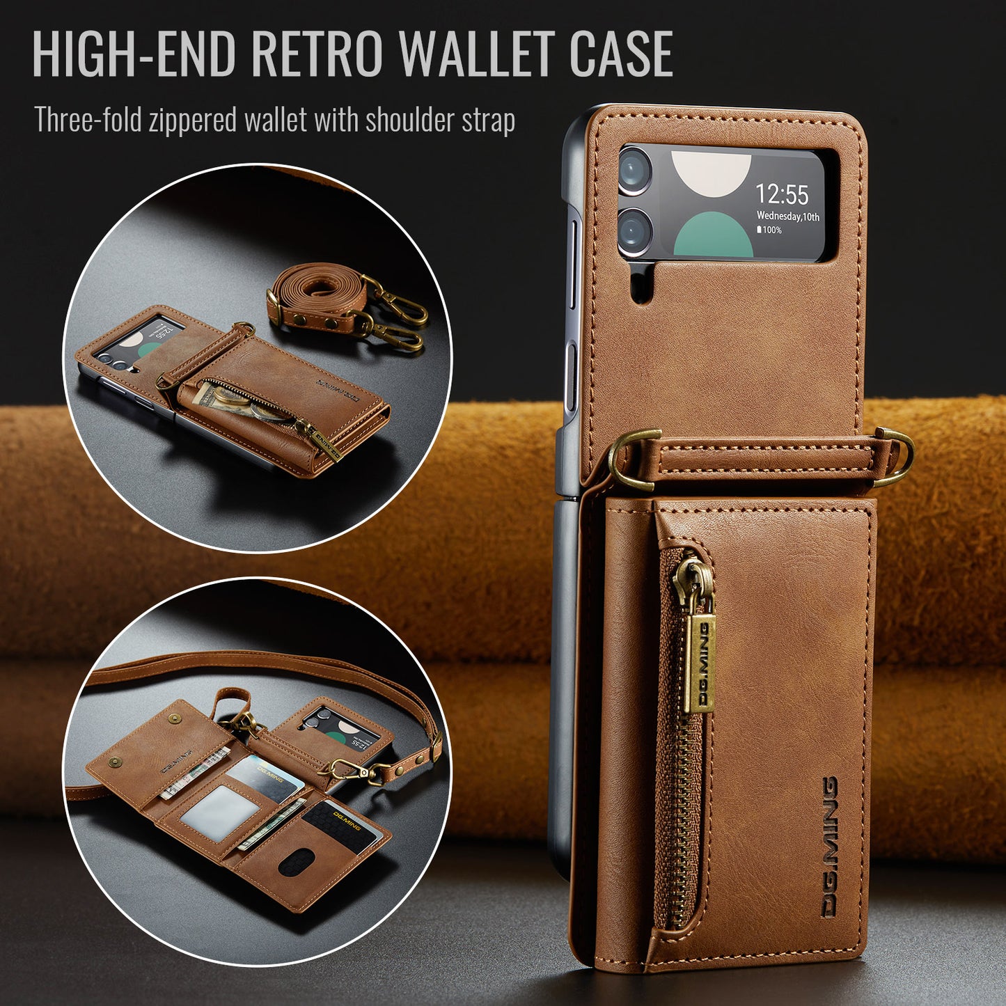 Wallet Detachable Tri-fold Galaxy Z Flip3 Case Muilti Card Slots