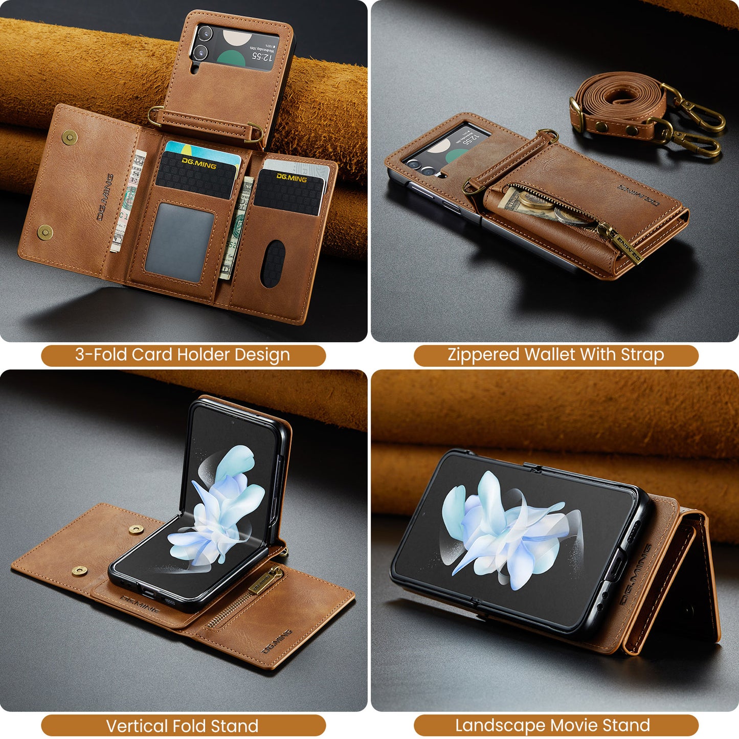 Wallet Detachable Tri-fold Galaxy Z Flip3 Case Muilti Card Slots