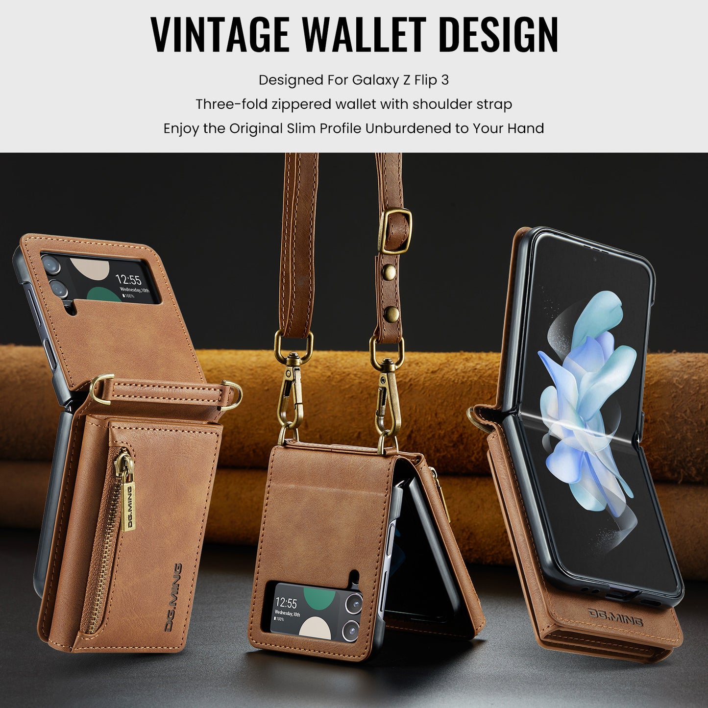 Wallet Detachable Tri-fold Galaxy Z Flip3 Case Muilti Card Slots