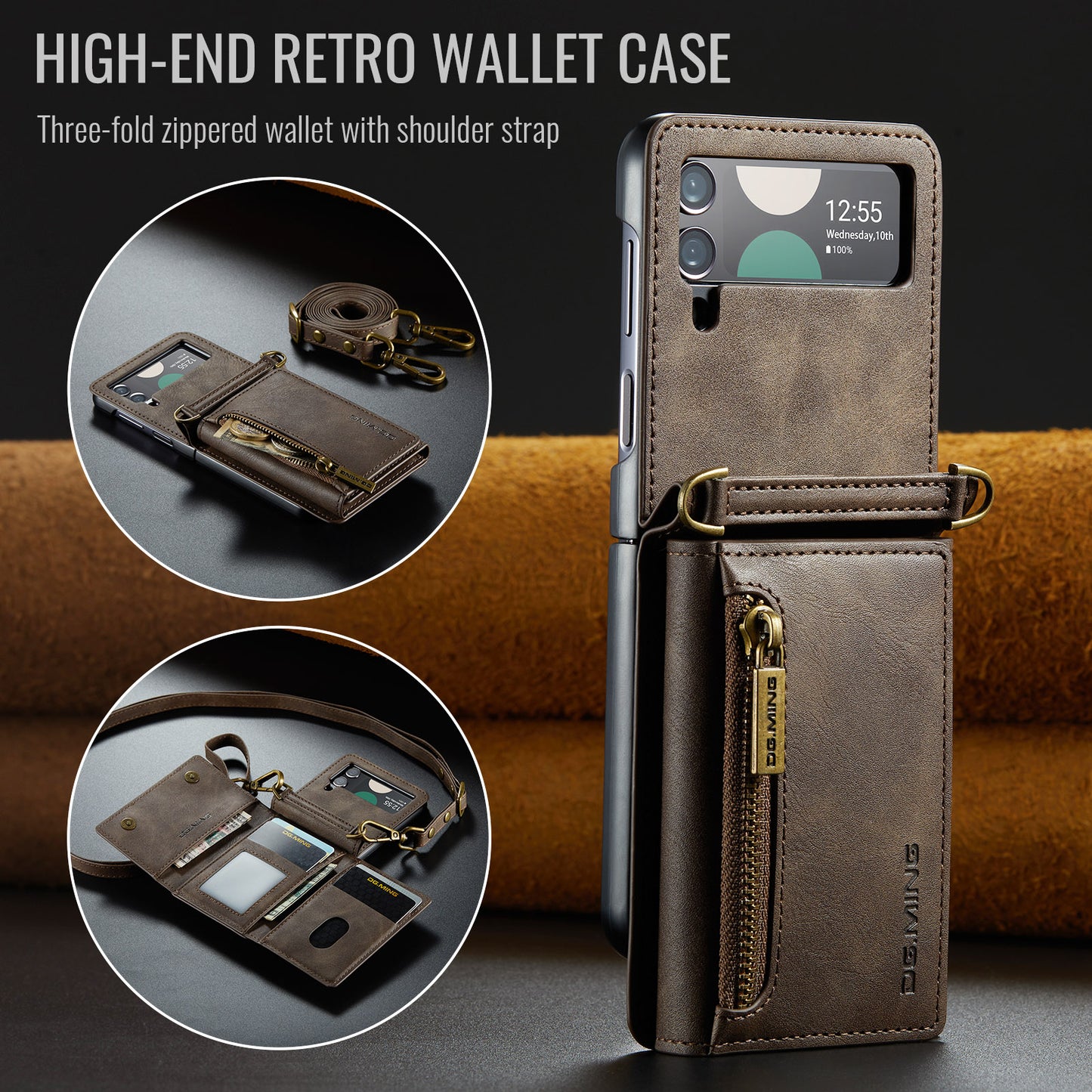 Wallet Detachable Tri-fold Galaxy Z Flip4 Case Muilti Card Slots