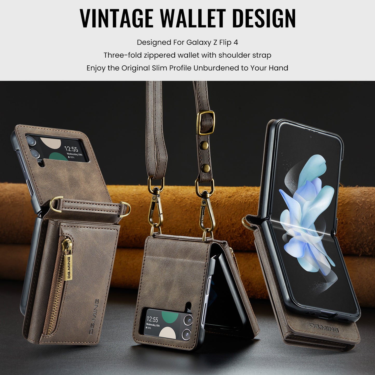 Wallet Detachable Tri-fold Galaxy Z Flip4 Case Muilti Card Slots