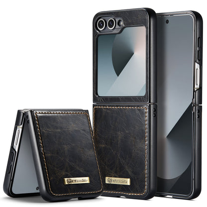 Luxury Retro Leather Galaxy Z Flip6 Case Sturdy Shiny Flip Stand